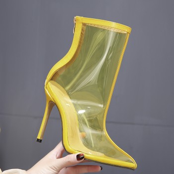 New Style Popular High Heels Ankle Boots PVC Transparent Back Zipper Solid Color Pointed Toe Fashion Boot Clear Shoes Sexy Pumps